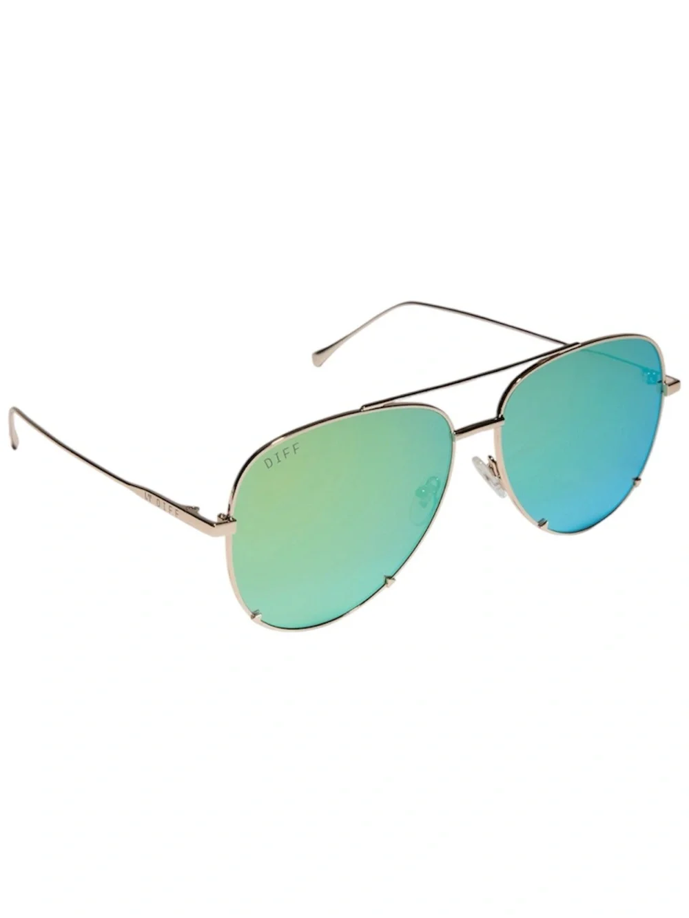 DIFF Scarlett Aviator Sunglasses Gold Frame Turquoise Ice Mirror Lens 63mm NWT